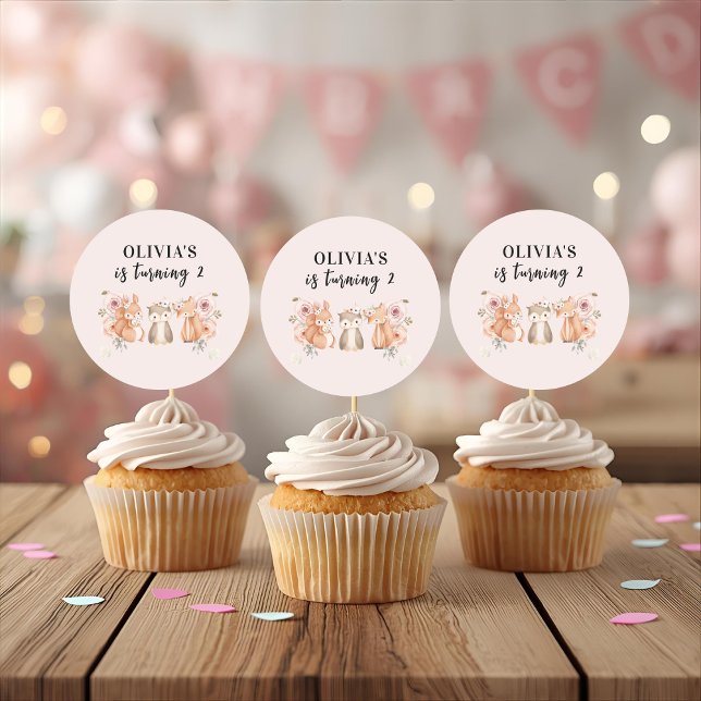 Stickers Anniversaire Animaux des bois | Floral ro (Créateur téléchargé)