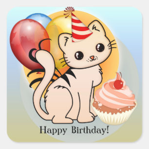 Stickers Anniversaire Cute Kitty Joyeux