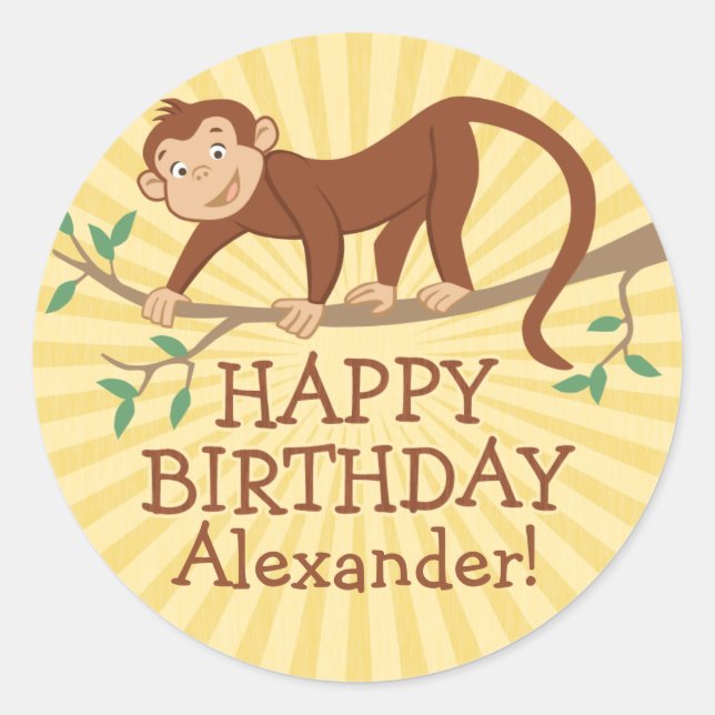 Stickers Anniversaire de enfant singe personnalisé (Devant)