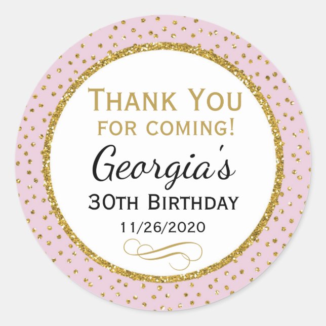 Stickers Anniversaire Pink Gold Merci Favoriser Ta (Devant)