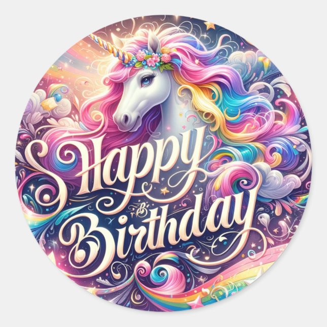Stickers Anniversaire Unicorne Enchantés" (Devant)