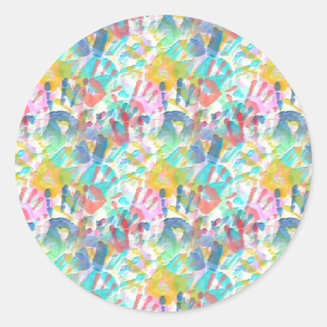 Stickers ~ Aquarelle Enfants Empreintes à main pou (Devant)
