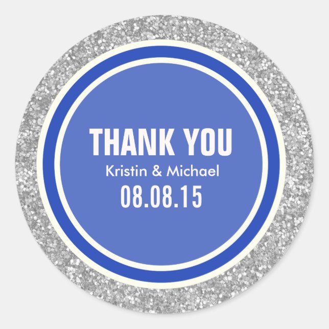 Stickers Argent Parties scintillant et Merci Bleu  (Devant)