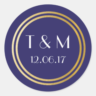 Stickers Art Déco 1920 Marine Étiquette Gold Round