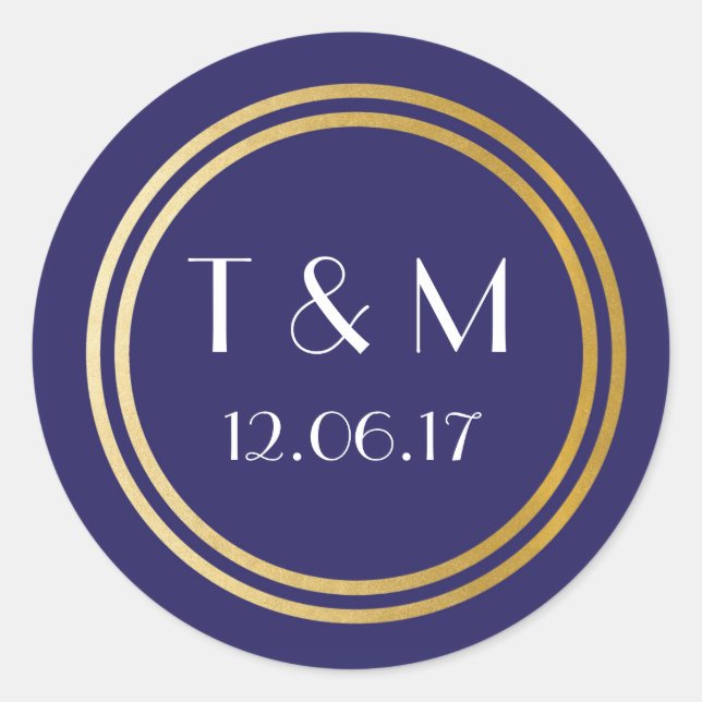 Stickers Art Déco 1920 Marine Étiquette Gold Round (Devant)