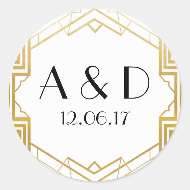 Stickers Art déco blanc & or 1920's Round Étiquett (Devant)