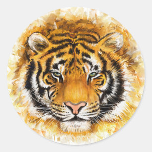 Stickers Artisan Tiger Face Round