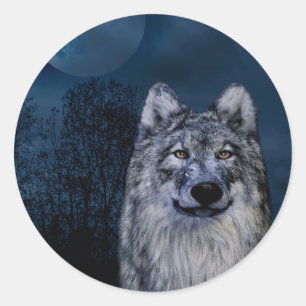 Stickers avec loup gris et blanc