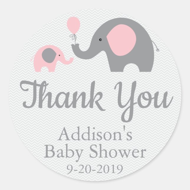 Stickers Baby shower à thème rose Éléphant, Cercle (Devant)