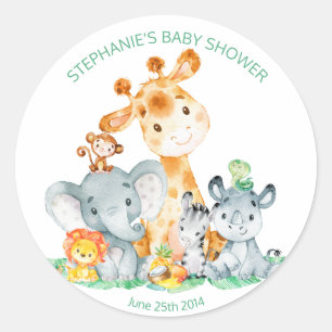 Stickers Baby shower Aquarelle Cute Safari Jungle