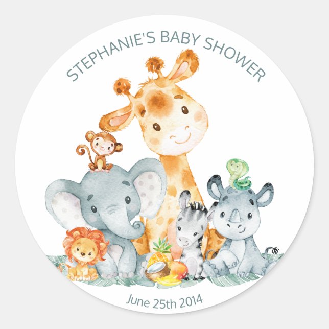 Stickers Baby shower Aquarelle Cute Safari Jungle (Devant)