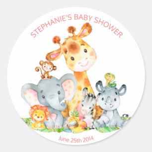 Stickers Baby shower Aquarelle Cute Safari Jungle