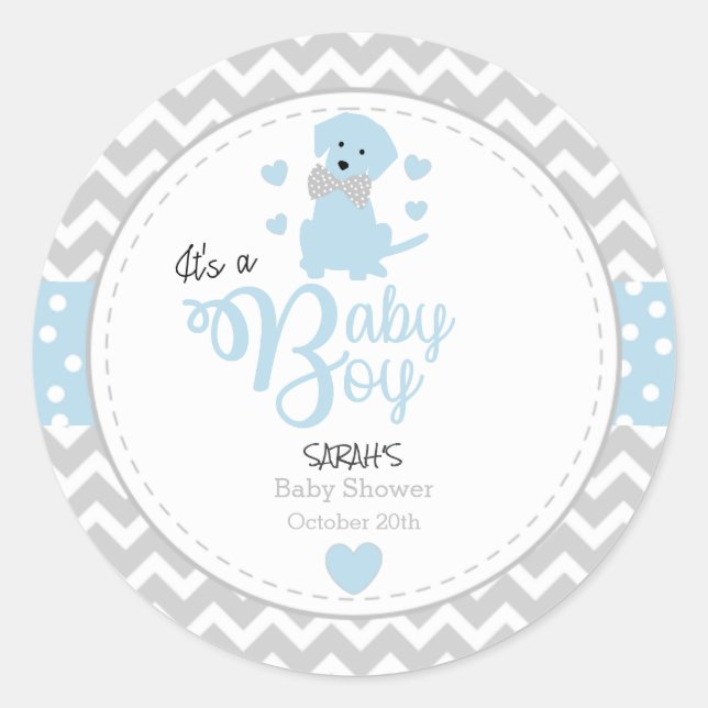 Stickers Baby shower Baby Blue Puppy (Devant)