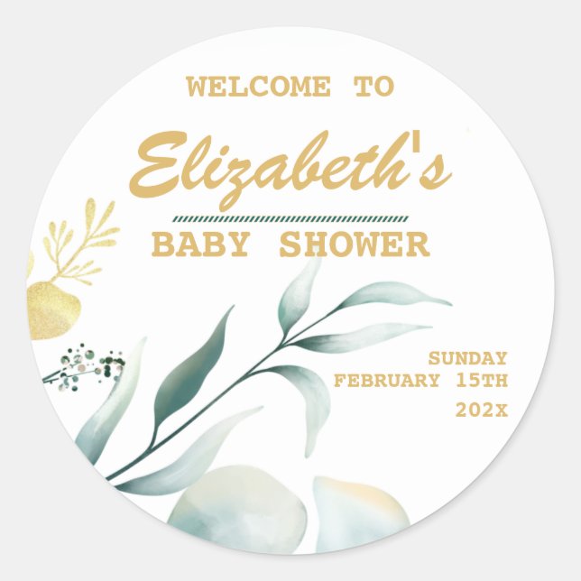 Stickers Baby shower blanc et vert élégant (Devant)