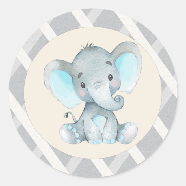 Stickers Baby shower bleu éléphant garçon (Devant)