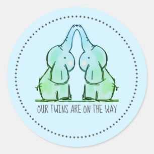 Stickers Baby shower bleu Eléphant Jumeaux