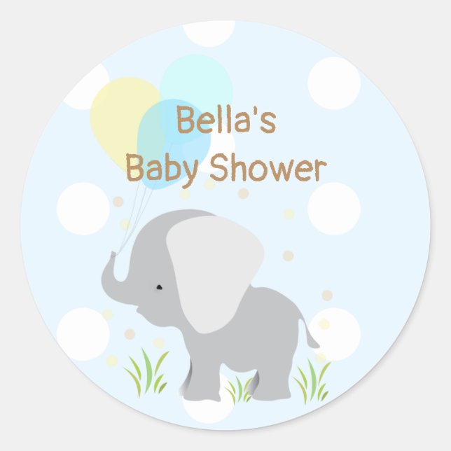 Stickers Baby shower bleu gris éléphant (Devant)