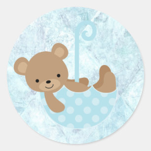 Stickers Baby shower bleu ours en peluche