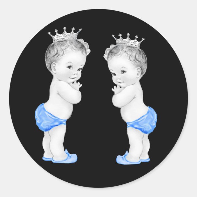 Stickers Baby shower Bleu Prince Boys Twin (Devant)