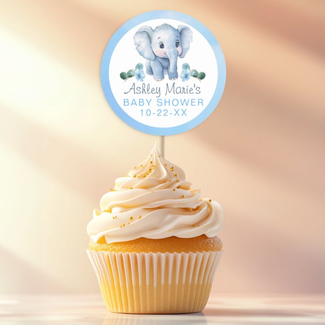 Stickers Baby shower Blue Elephant - Aquarelle Sa (Baby Shower Favor Sticker)