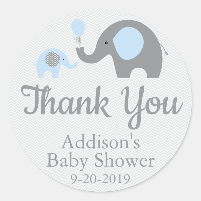 Stickers Baby shower Blue Elephant, Cercle (Devant)