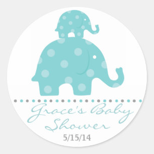 Stickers Baby shower Blue Elephant Favoriser
