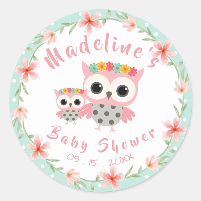 Stickers Baby shower Boho Owl (Devant)