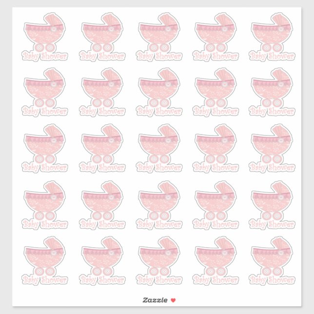 Stickers Baby shower Buggy pour bébé rose (Feuille)