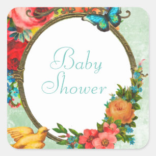 Stickers Baby shower Carré aux fleurs colorées