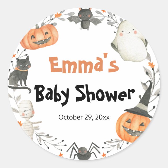 Stickers Baby shower Citrouille Little Boo Hallowe (Devant)