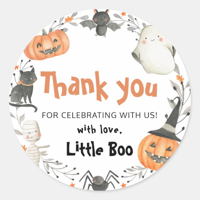 Stickers Baby shower Citrouille Little Boo Hallowe (Devant)