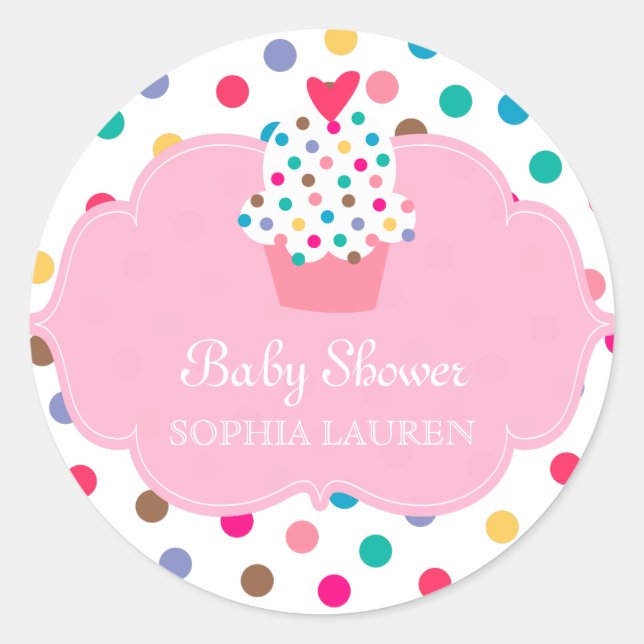 Stickers baby shower Cupcake Polka Dot Rose (Devant)