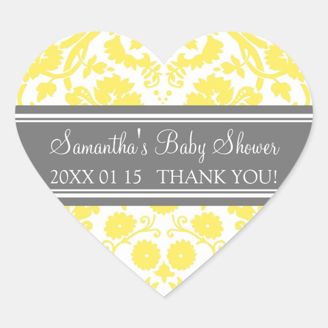 Stickers Baby shower damassé gris jaune Favoriser (Devant)