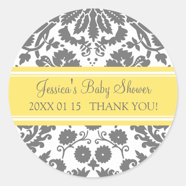 Stickers Baby shower damassé gris jaune Favoriser (Devant)