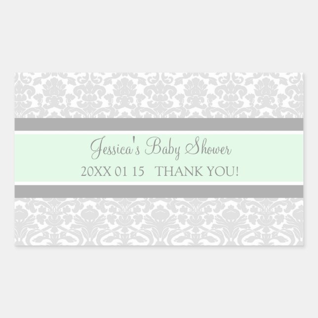 Stickers Baby shower damassé Gris Monnaie Favorise (Devant)