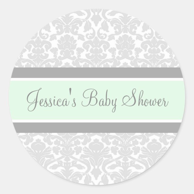 Stickers Baby shower damassé Gris Monnaie Favorise (Devant)