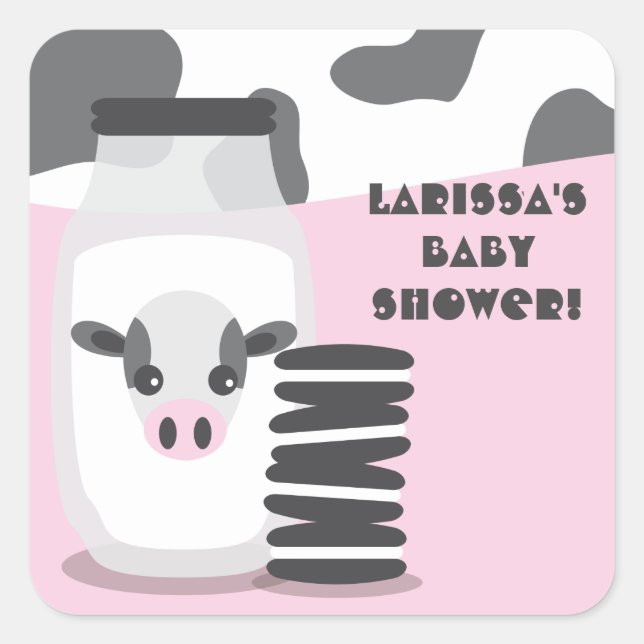 Stickers Baby shower de lait et de biscuits de vac (Devant)