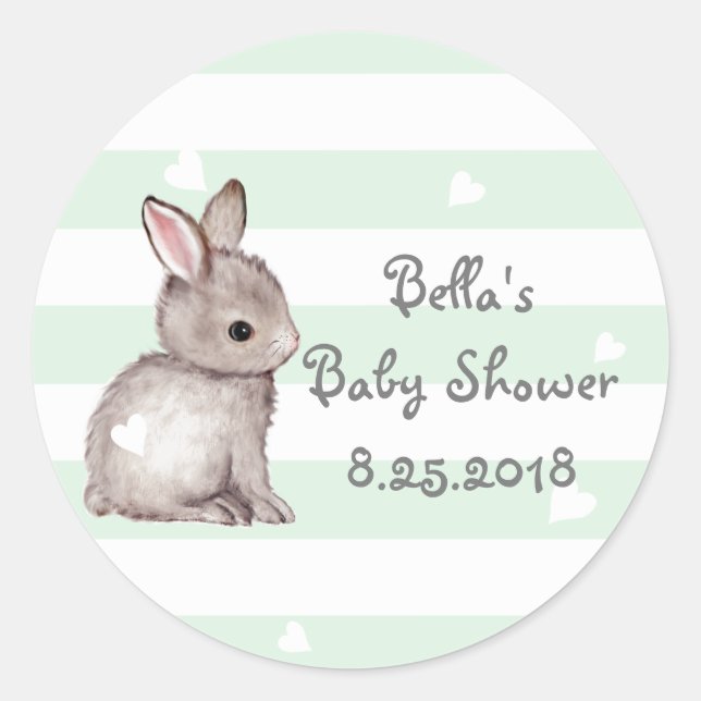 Stickers Baby shower de lapin de coeur à la menthe (Devant)