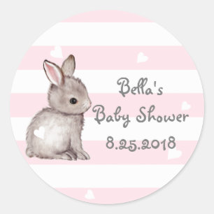 Stickers Baby shower de lapin de coeur roses