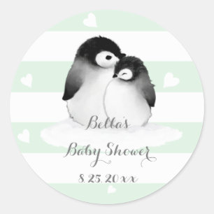 Stickers Baby shower de pingouin à menthe