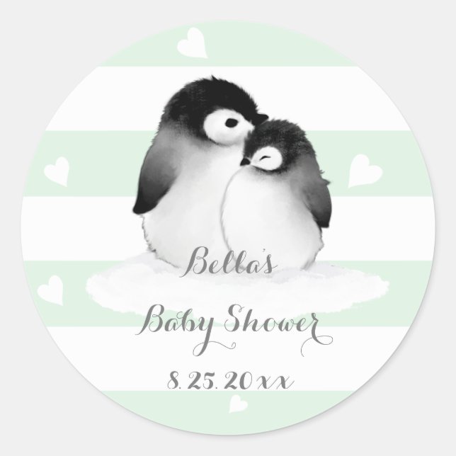 Stickers Baby shower de pingouin à menthe (Devant)