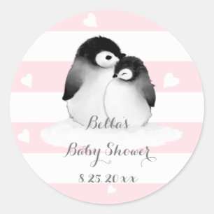 Stickers Baby shower de pingouin PInk