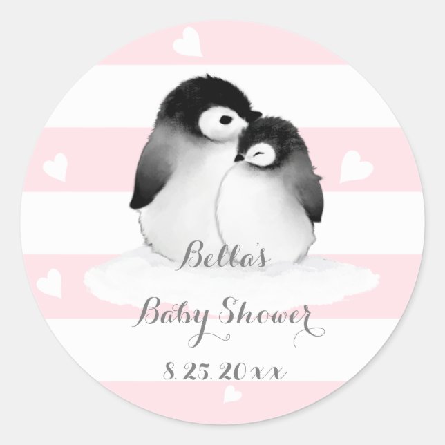 Stickers Baby shower de pingouin PInk (Devant)