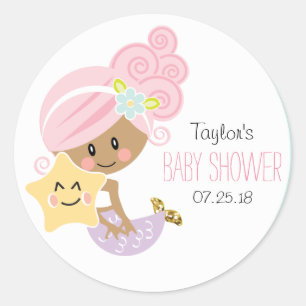 Stickers Baby shower de sirène de cheveux rose Pea