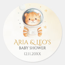 Stickers Baby shower de tigre spatial Favoriser