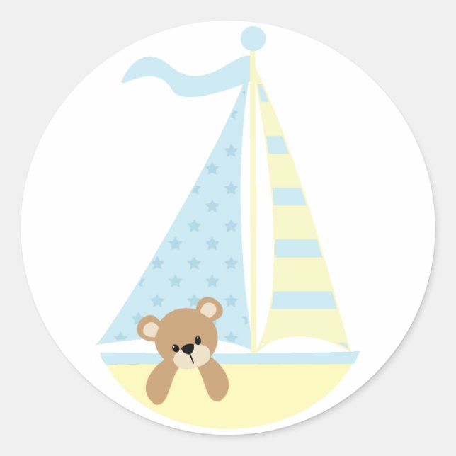 Stickers Baby shower d'ours de bateau à voile (Devant)