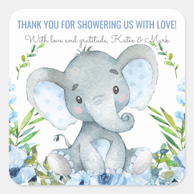 Stickers Baby shower éléphant garçon Favoriser (Devant)