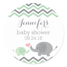 Stickers Baby shower éléphant Green Grey Chevron
