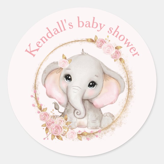 Stickers Baby shower Eléphant Rose (Devant)