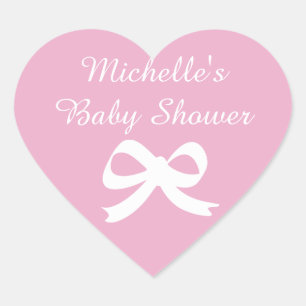 stickers baby shower en forme de coeur rose avec a